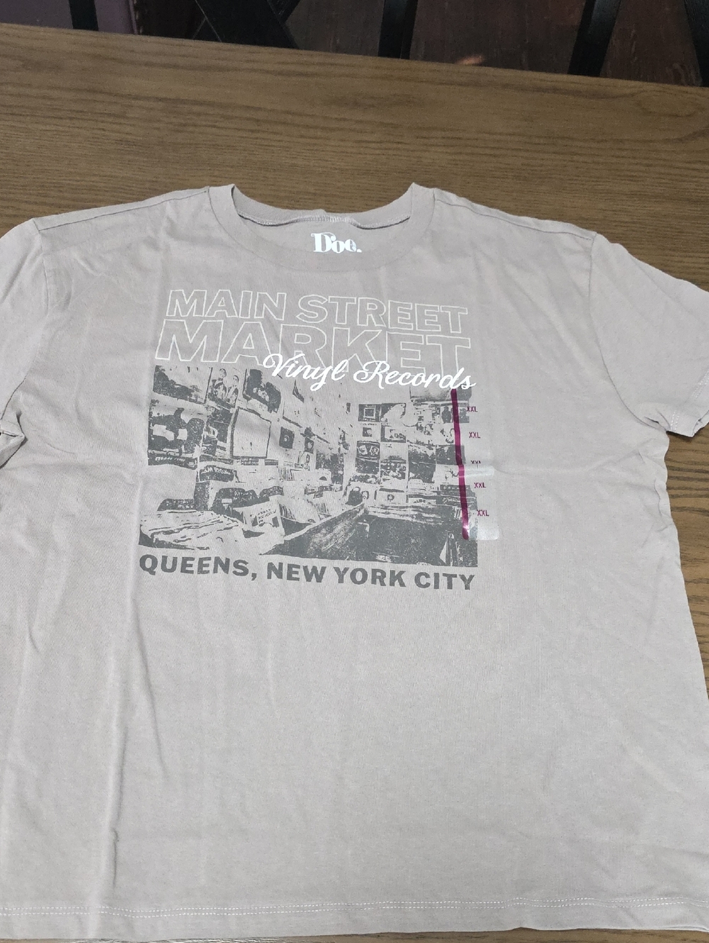 Target Men’s Main Street Market Graphic Tee in Light Beige with Gray Print